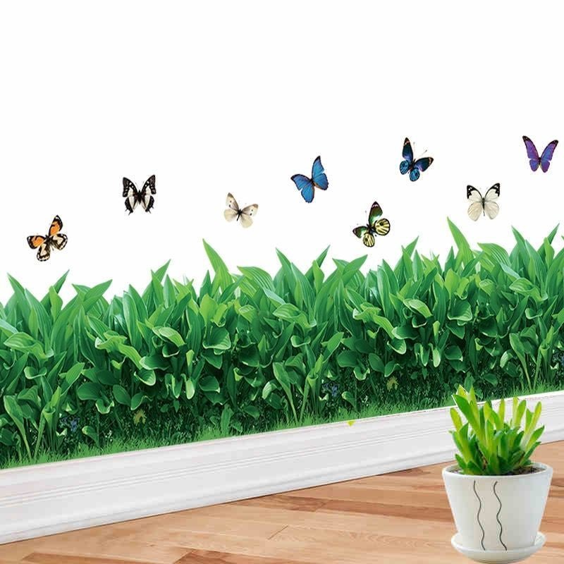 3D GREEN GRASS STICKER WITH BUTTERFLY - Win Bachat