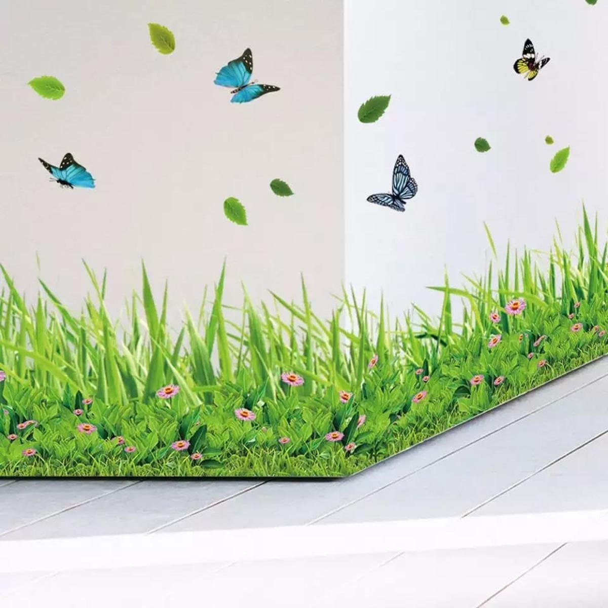 3D GREEN GRASS STICKER WITH BUTTERFLY - Win Bachat