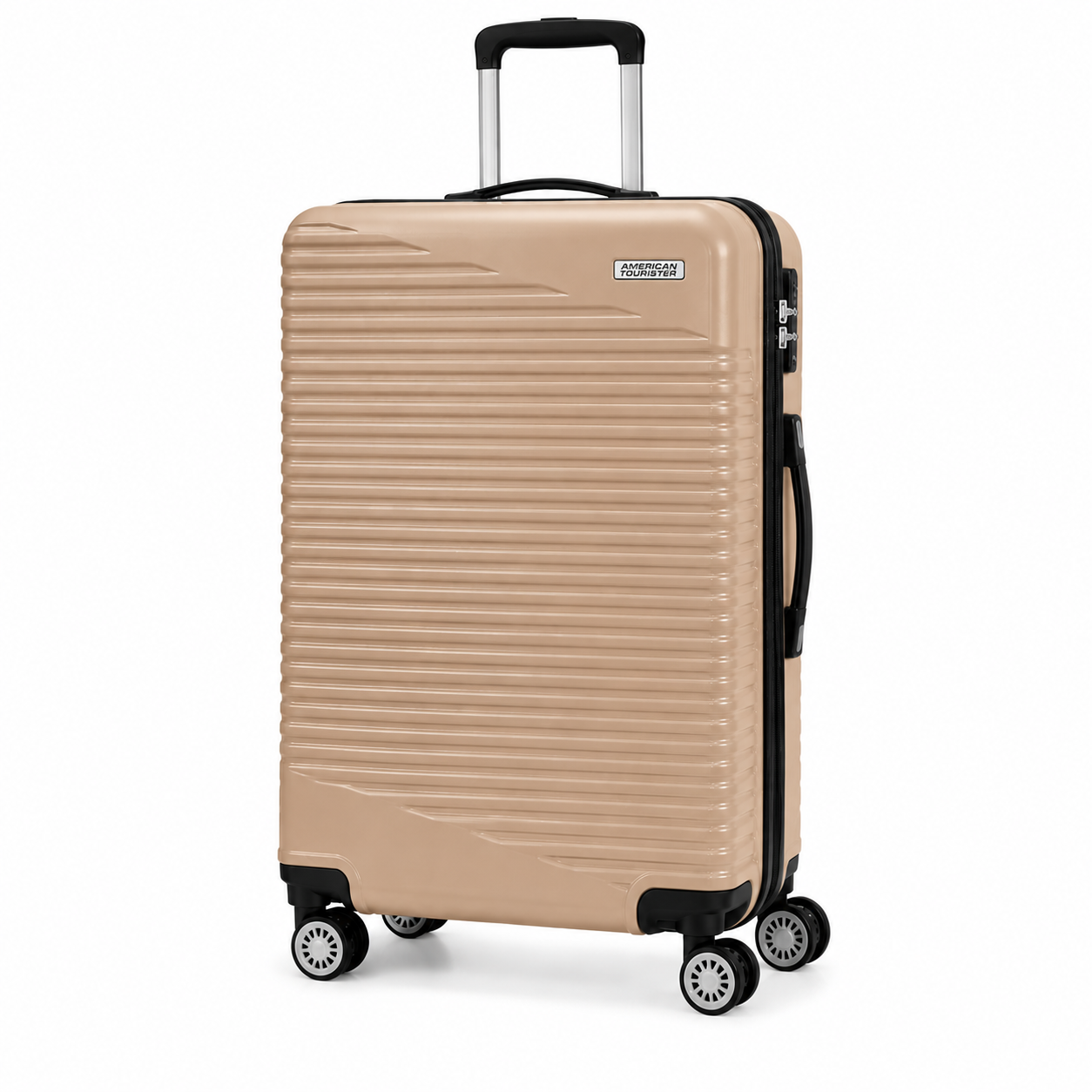 American Tourister Sky Park Spinner Suitcase Featuring A Distinctive Linear Groove Design - Gold
