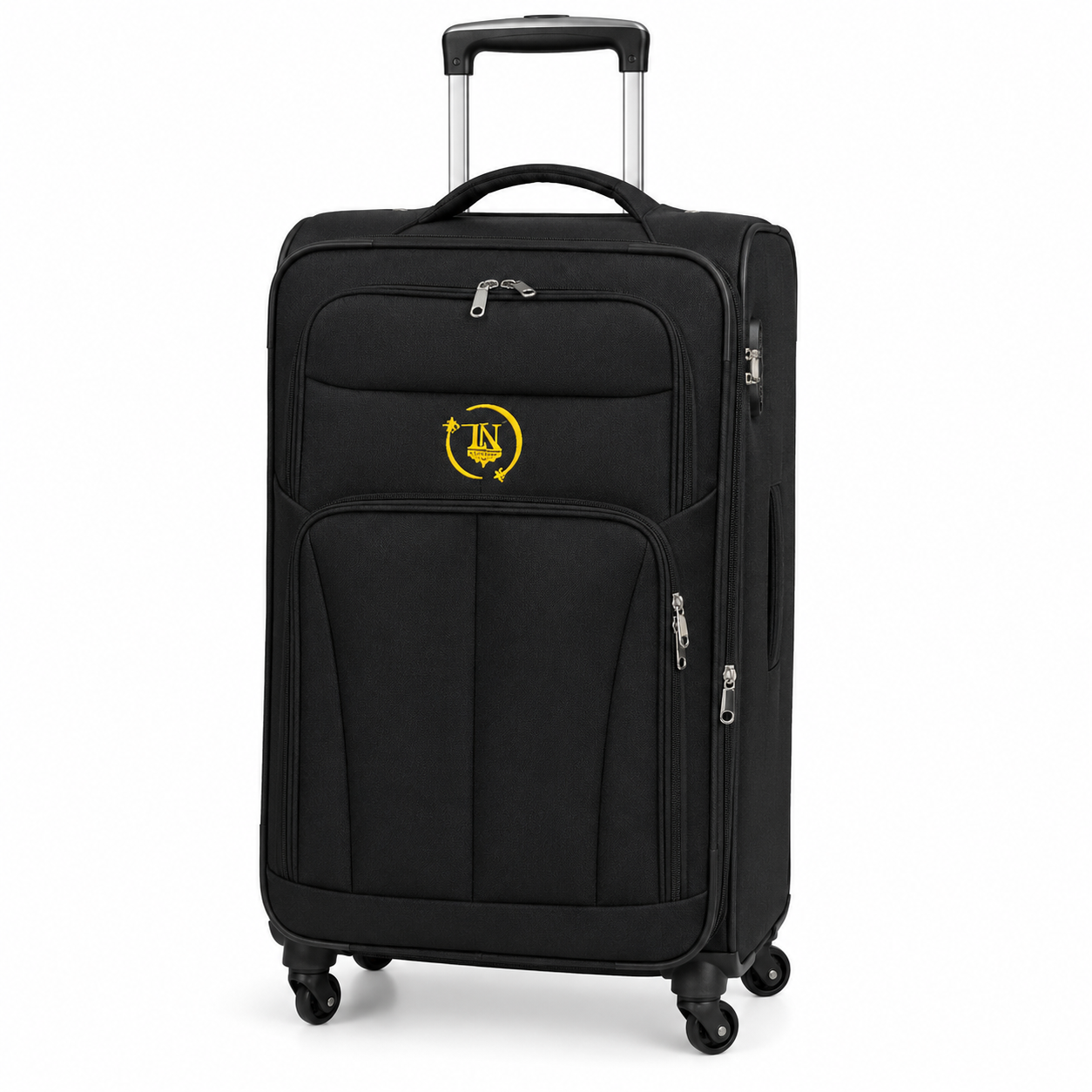 LN Softside Suitcase Features A Telescoping Handle And Four Spinner Wheels For Easy Navigation - Jet Black