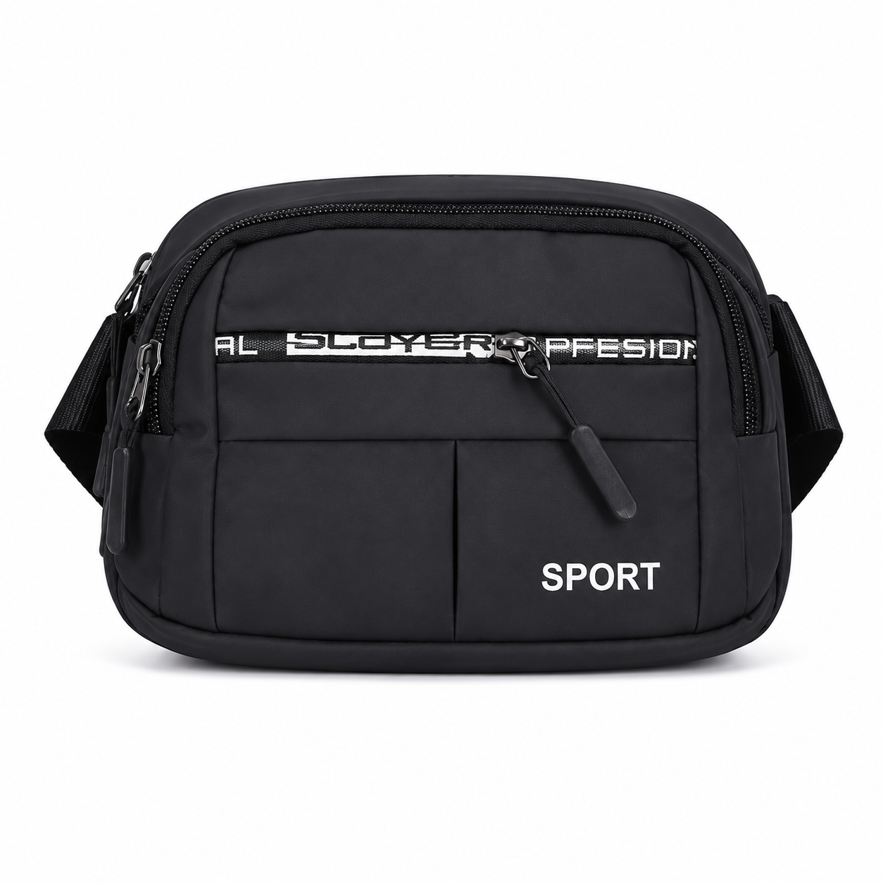 Mens Sport Multi Pocket Sling Bag ADJ Strap - Black