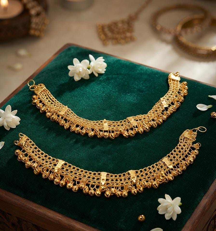Traditional Gold-Tone Bridal Anklet - View 4 - Win Bachat