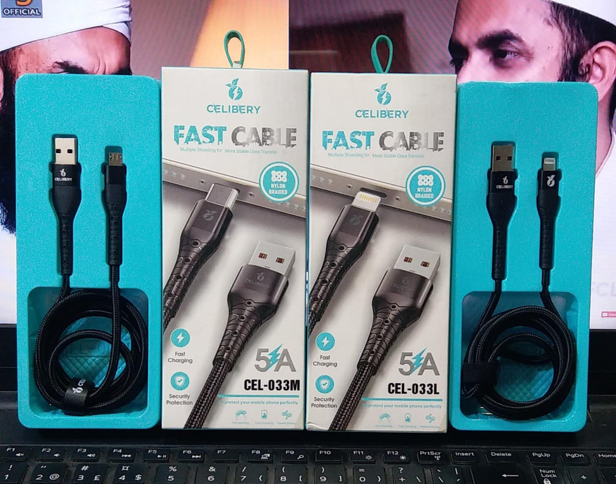 Celibery CEL-033L 5A Nylon Braided Lightning Fast Charging Cable - Win Bachat