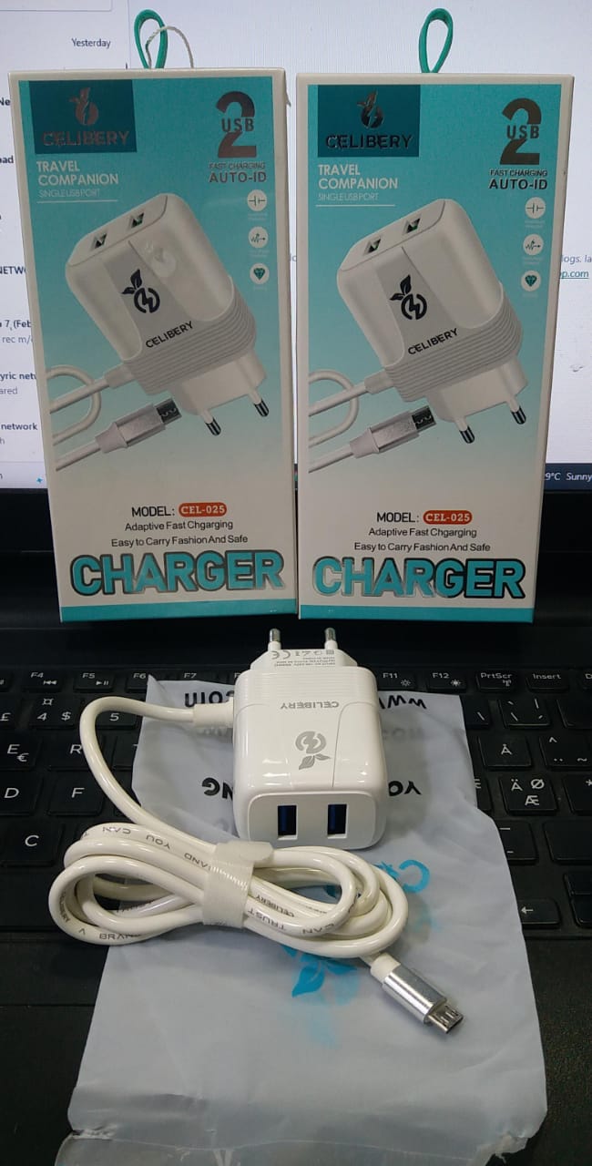 Celibery CEL-025 Dual USB Fast Travel Charger with Micro USB Cable - Win Bachat