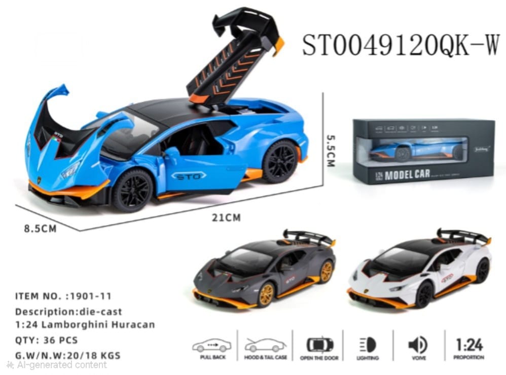 Die-Cast Lamborghini Huracán STO Pull Back Model Car with Lights & Sound - Win Bachat