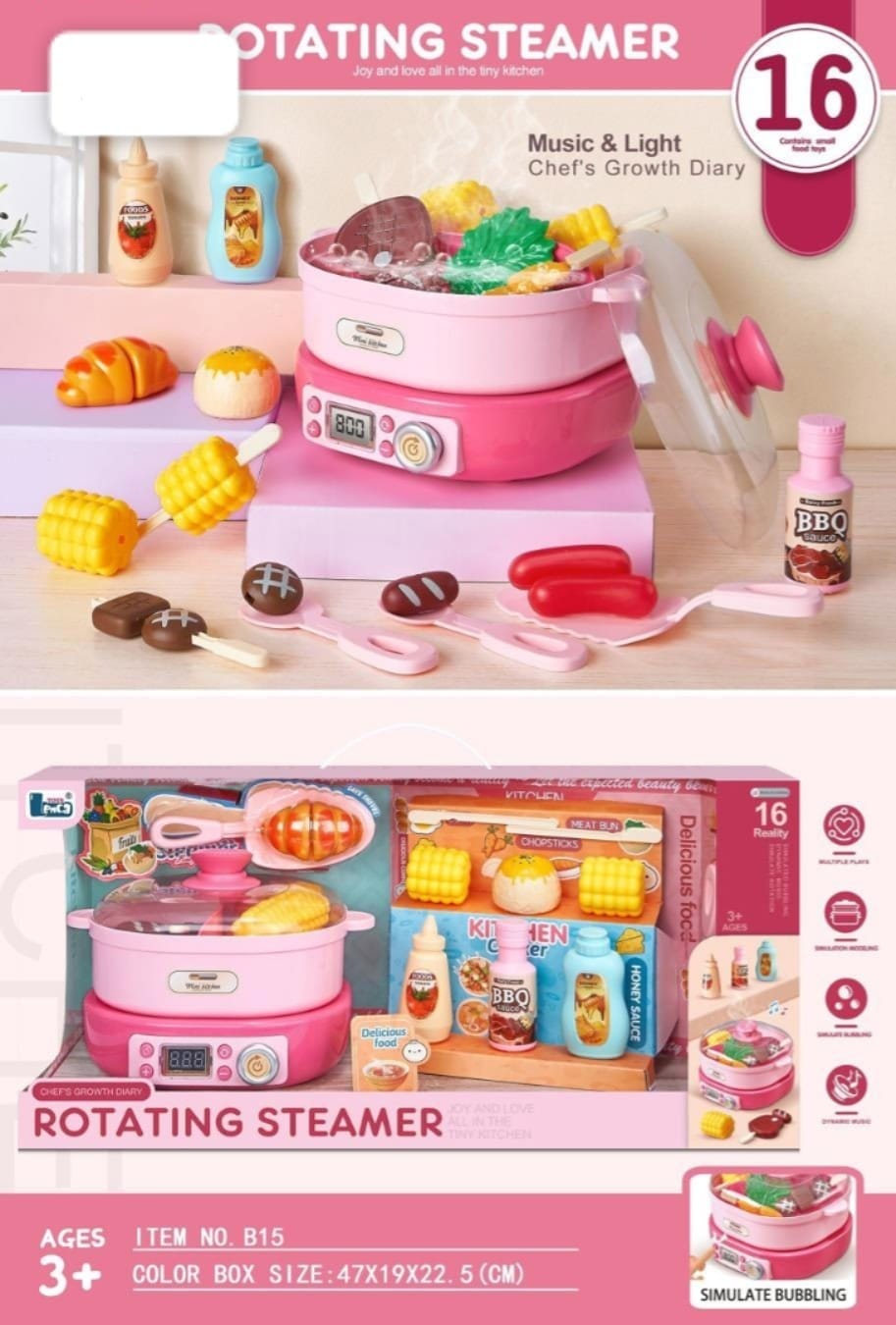 16-Piece Rotating Steamer Kitchen Play Set - B15 - Win Bachat