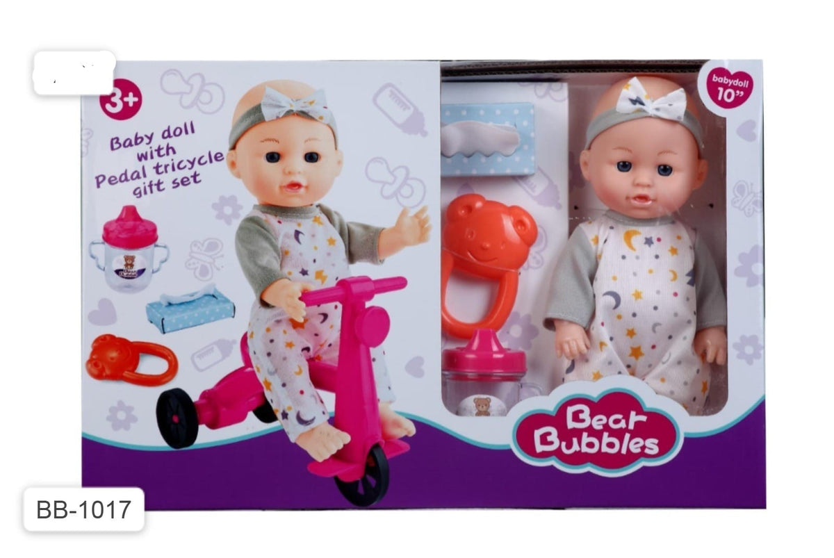 10-Inch Baby Doll with Pedal Tricycle Gift Set - BB-1017 - Win Bachat