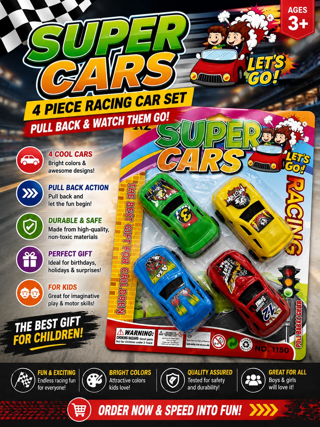 Super Cars 4-Piece Pull-Back Racing Car Set - No. 1150 - Win Bachat