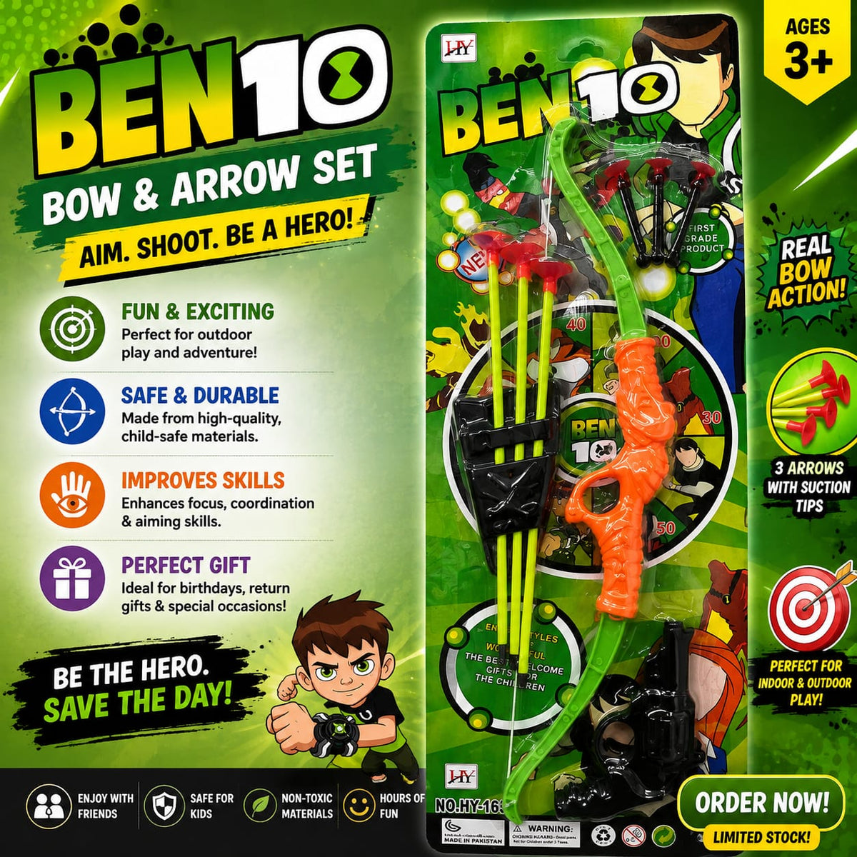 Kids Bow & Arrow Target Play Set with Suction Arrows - Win Bachat