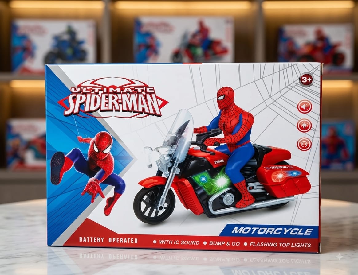 Spider-Man Motorcycle Battery-Operated Bump & Go Toy - Win Bachat