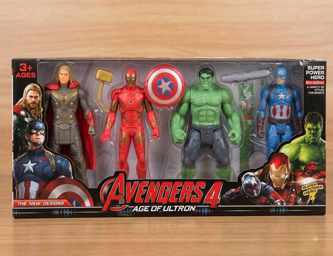4-Piece Superhero Action Figure Set with Accessories - Win Bachat