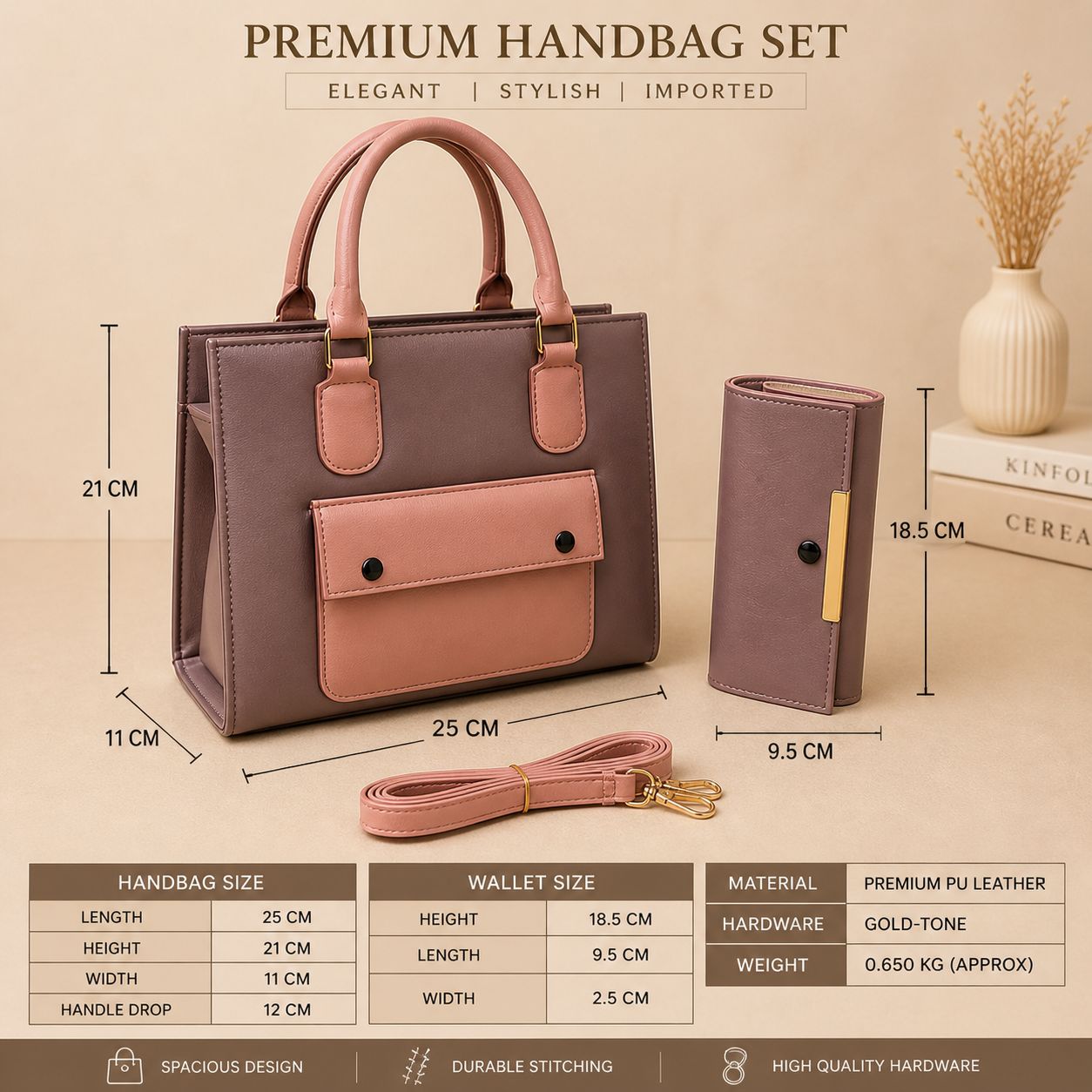 PREMIUM QUALITY LADIES 2 PC'S BAGS SET - HB014 - 6
