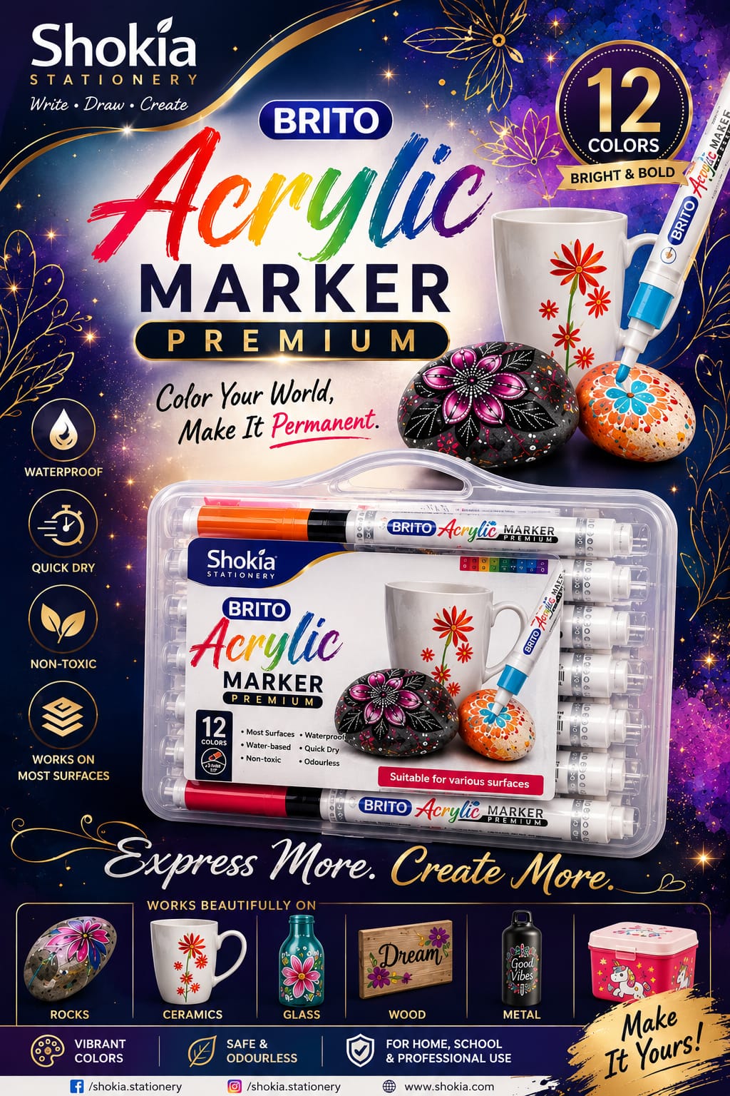 Brito Acrylic Brush Marker 12S - Win Bachat