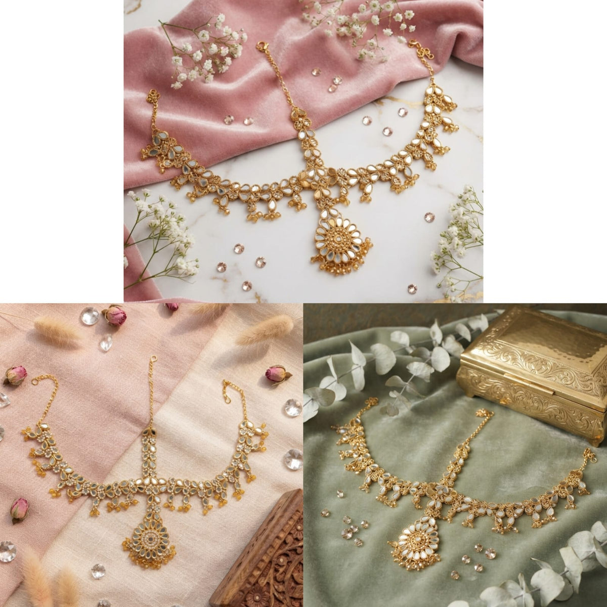 Floral Mirror-Style Gold-Tone Matha Patti - Win Bachat