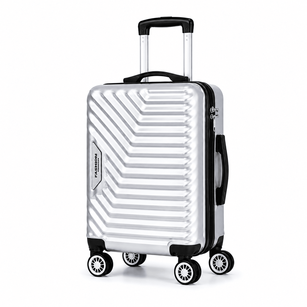 Geometric Hard Shell Spinner Travel Suitcase - Silver - 20 Inch (Small) - Win Bachat