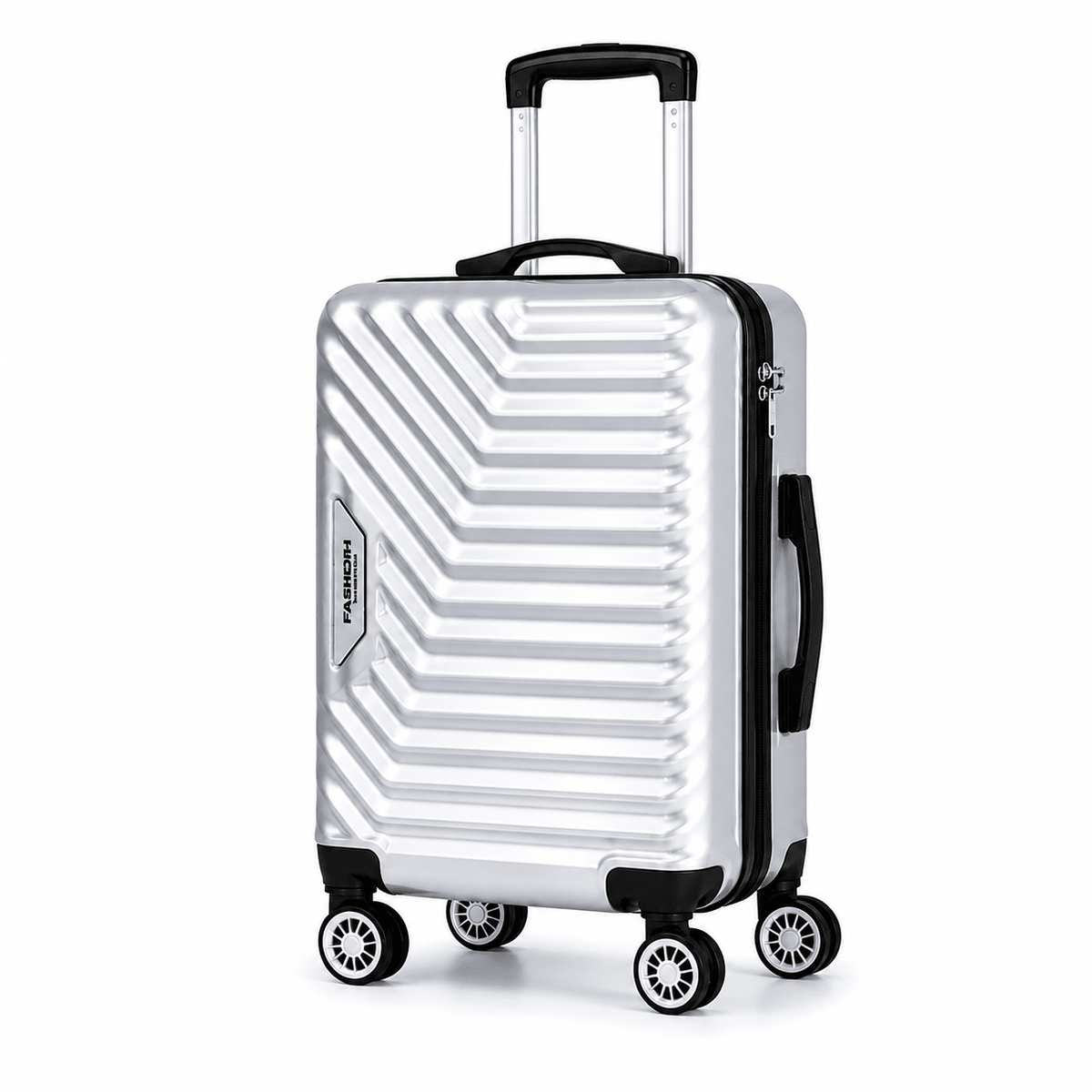 Geometric Hard Shell Spinner Travel Suitcase - Silver - 24 Inch (Medium) - Win Bachat