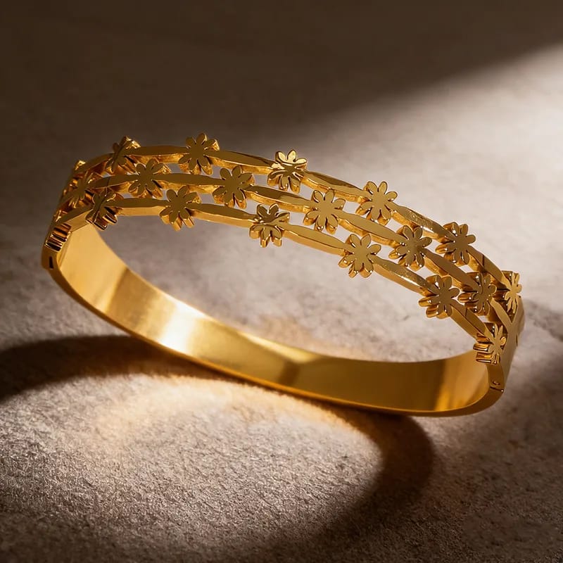 Golden Floral Cutwork Bangle Bracelet for Women - Win Bachat
