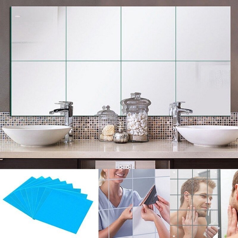 Pack Of 4 Self Adhesive Wall Sticker Tile Square Mirror - Win Bachat