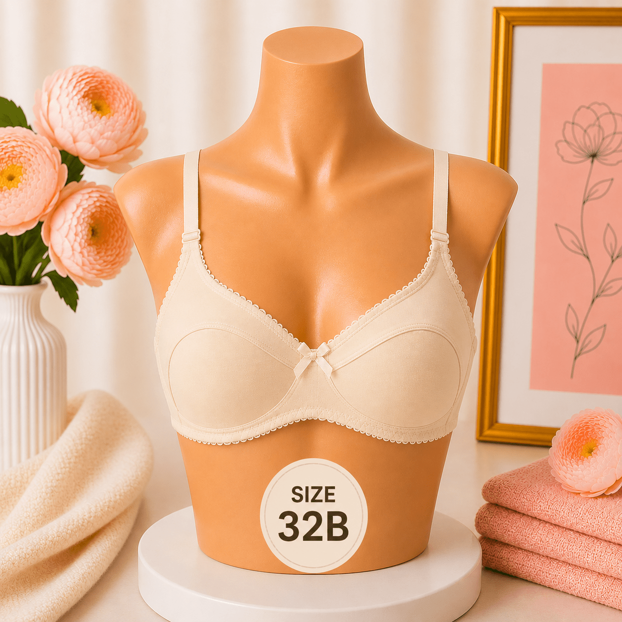Pure Cotton Bra - 32B - Cream - Win Bachat