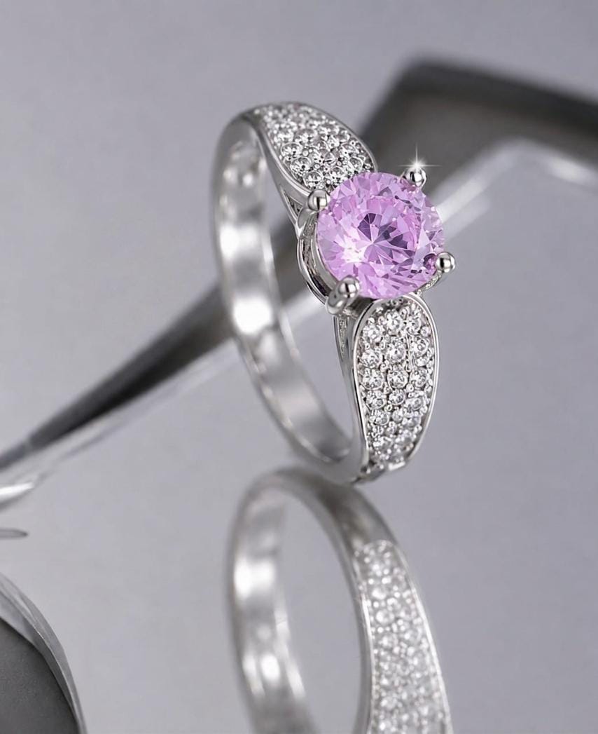 Silver Plated Micro Zircon Adjustable Ring – Pink Stone - Win Bachat
