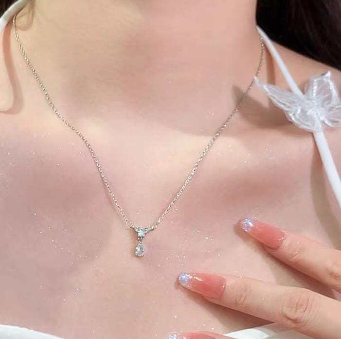 Silver-Tone Teardrop Crystal Pendant Necklace for Women - Win Bachat