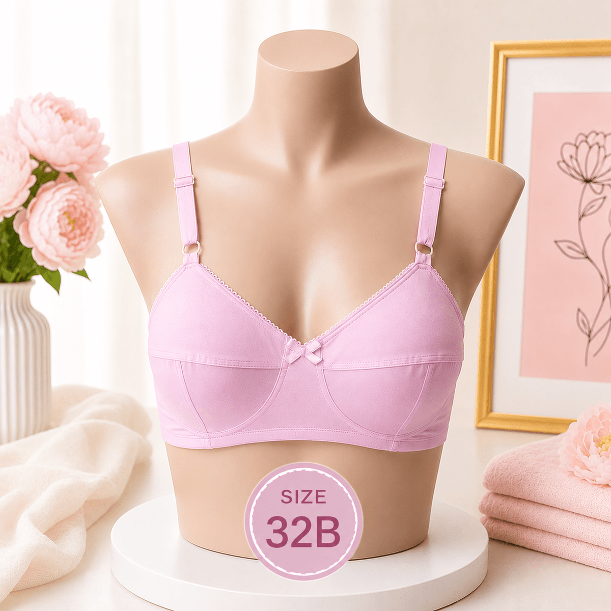 Soft Comfort Cotton Bra - 32B - Baby Pink - Win Bachat