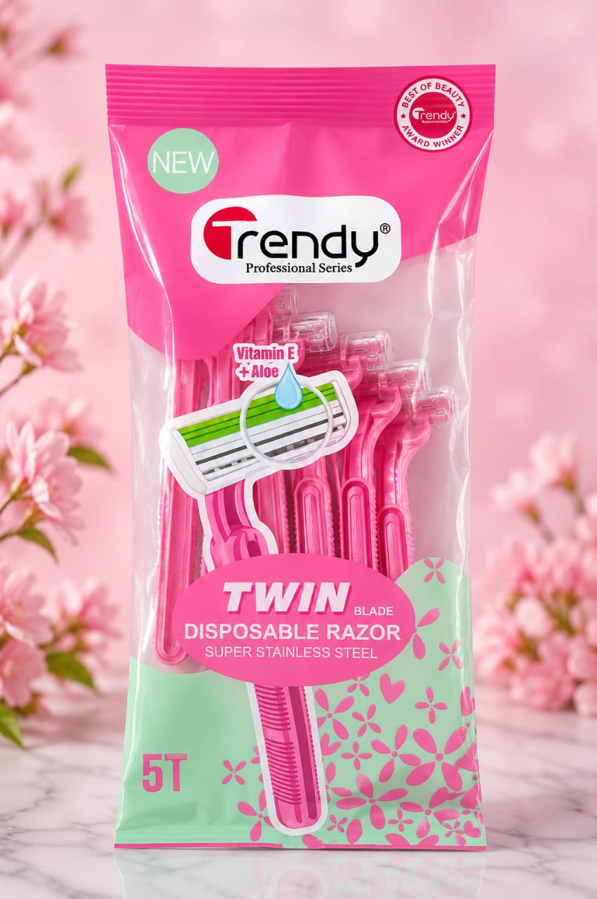 Trendy Twin Blade Disposable Razor with Vitamin E & Aloe - 5 Pack Pink - Win Bachat