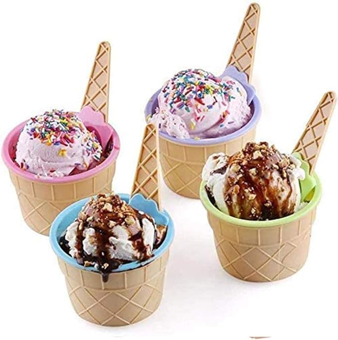 2 ice cream cups with spoons - Win Bachat