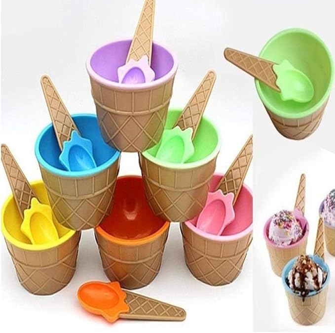 2 ice cream cups with spoons - Win Bachat