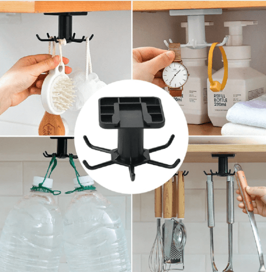 360 Degrees Rotated Kitchen Hooks Self Adhesive 6 Hooks - Win Bachat