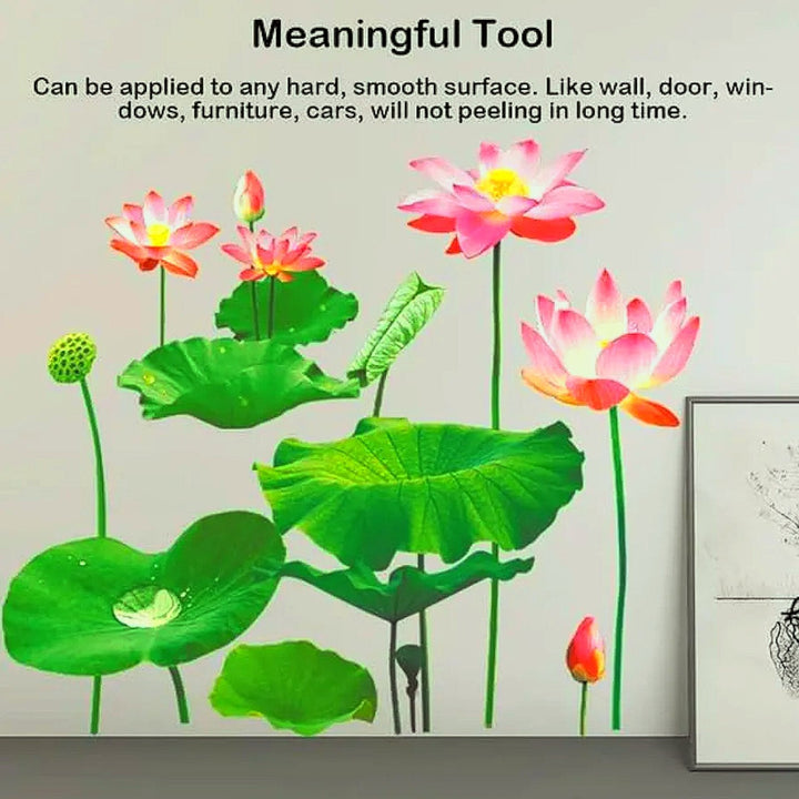 3D Lotus Plant and Flower Wall Adhesive Stickers - Win Bachat