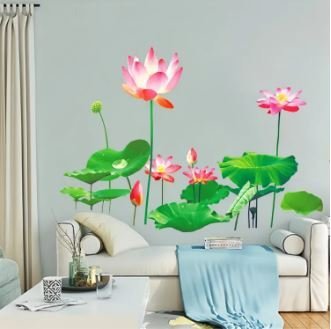 3D Lotus Plant and Flower Wall Adhesive Stickers