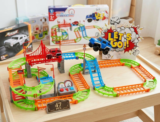 47-Piece Adventure Racing Track & Bridge Car Set - Win Bachat