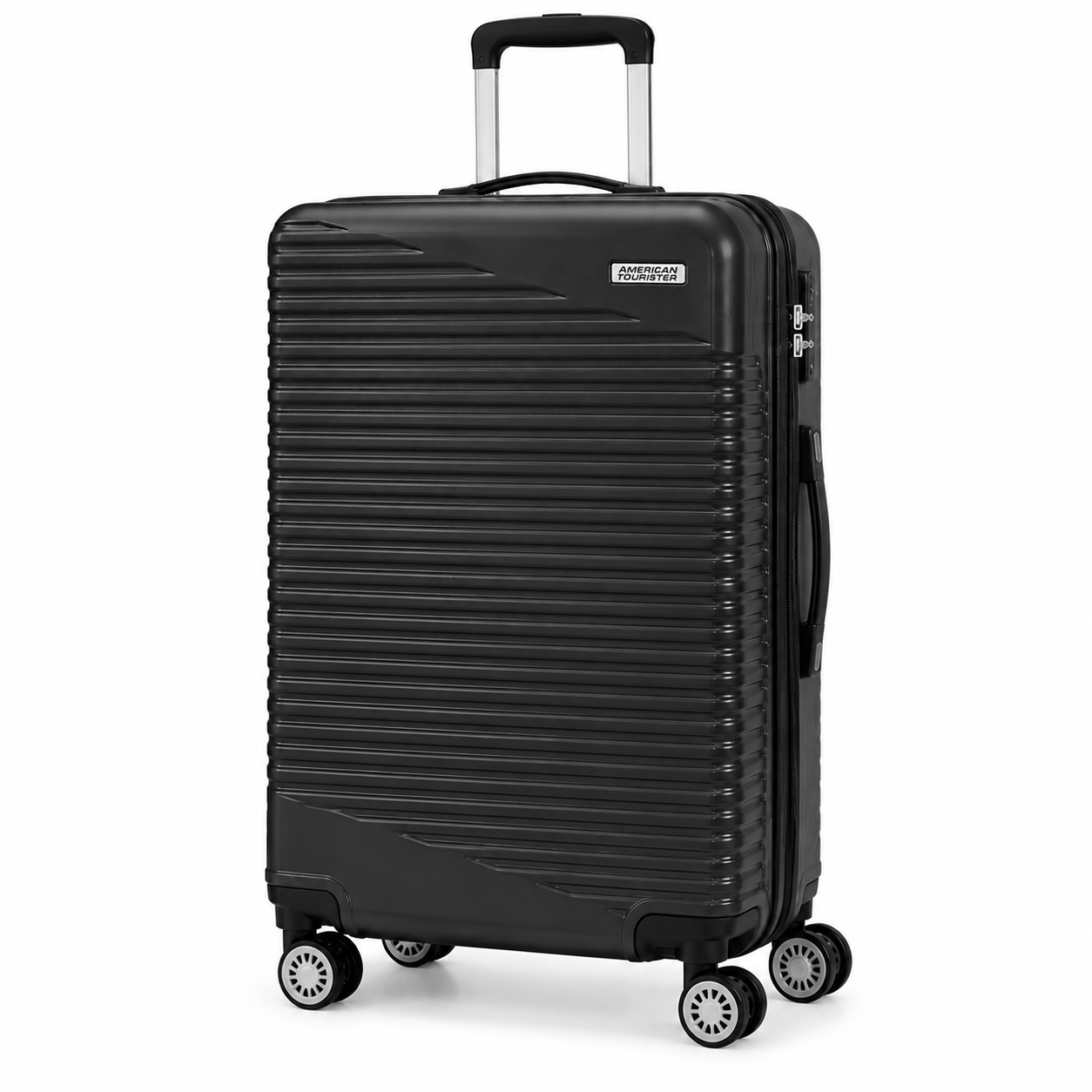 American Tourister Sky Park Spinner Suitcase Featuring A Distinctive Linear Groove Design - Black