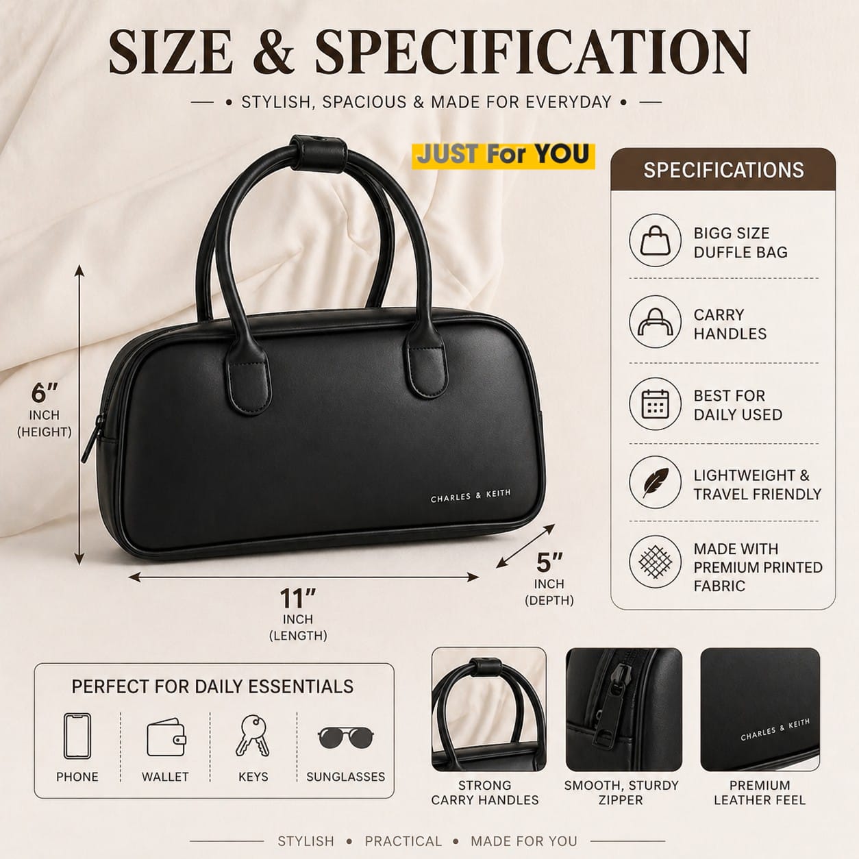 CHARLES & KEITH HIGH QUALITY DUFFLE BAGS - HB001-4