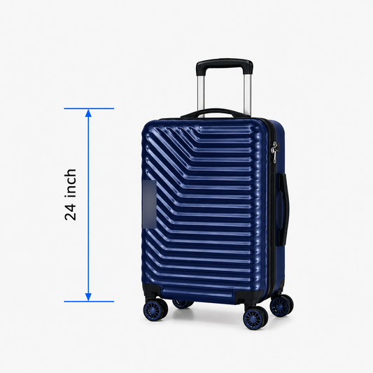 Geometric Hard Shell Spinner Travel Suitcase - Dark Blue - 24 Inch (Medium)