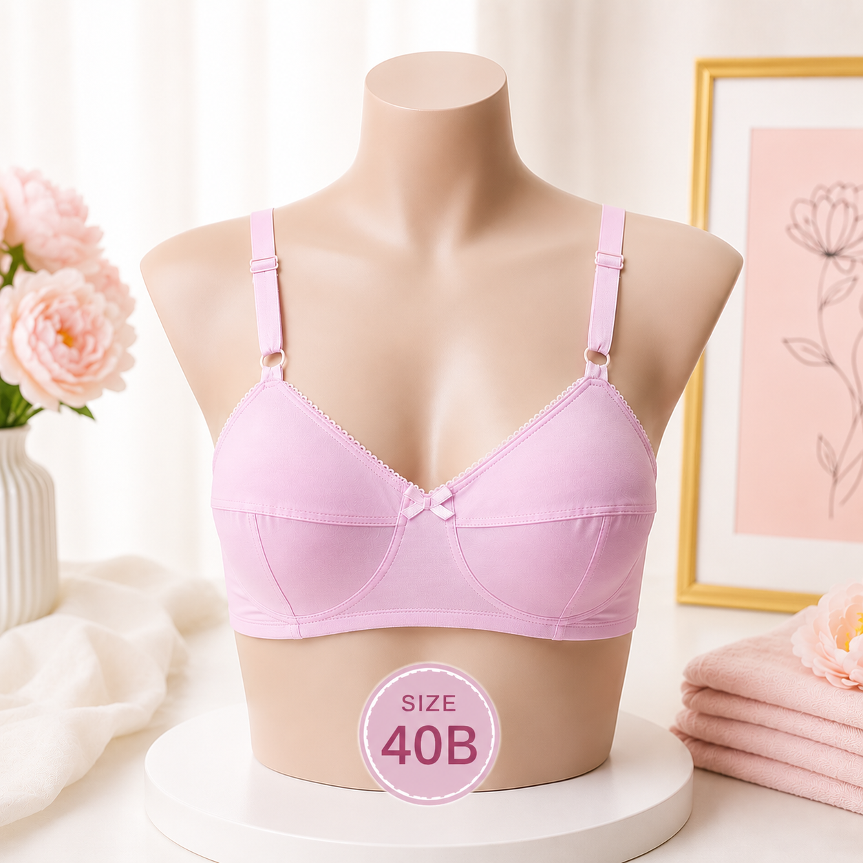 Soft Comfort Cotton Bra - 40B - Baby Pink