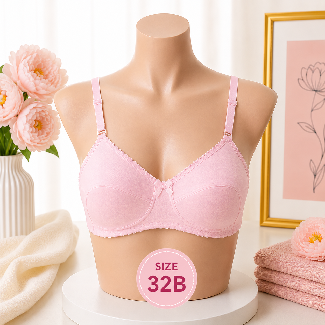 Soft Comfort Cotton Bra - 32B - Pink
