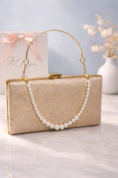 Luxury Pearl Handle Clutch - Champagne Gold