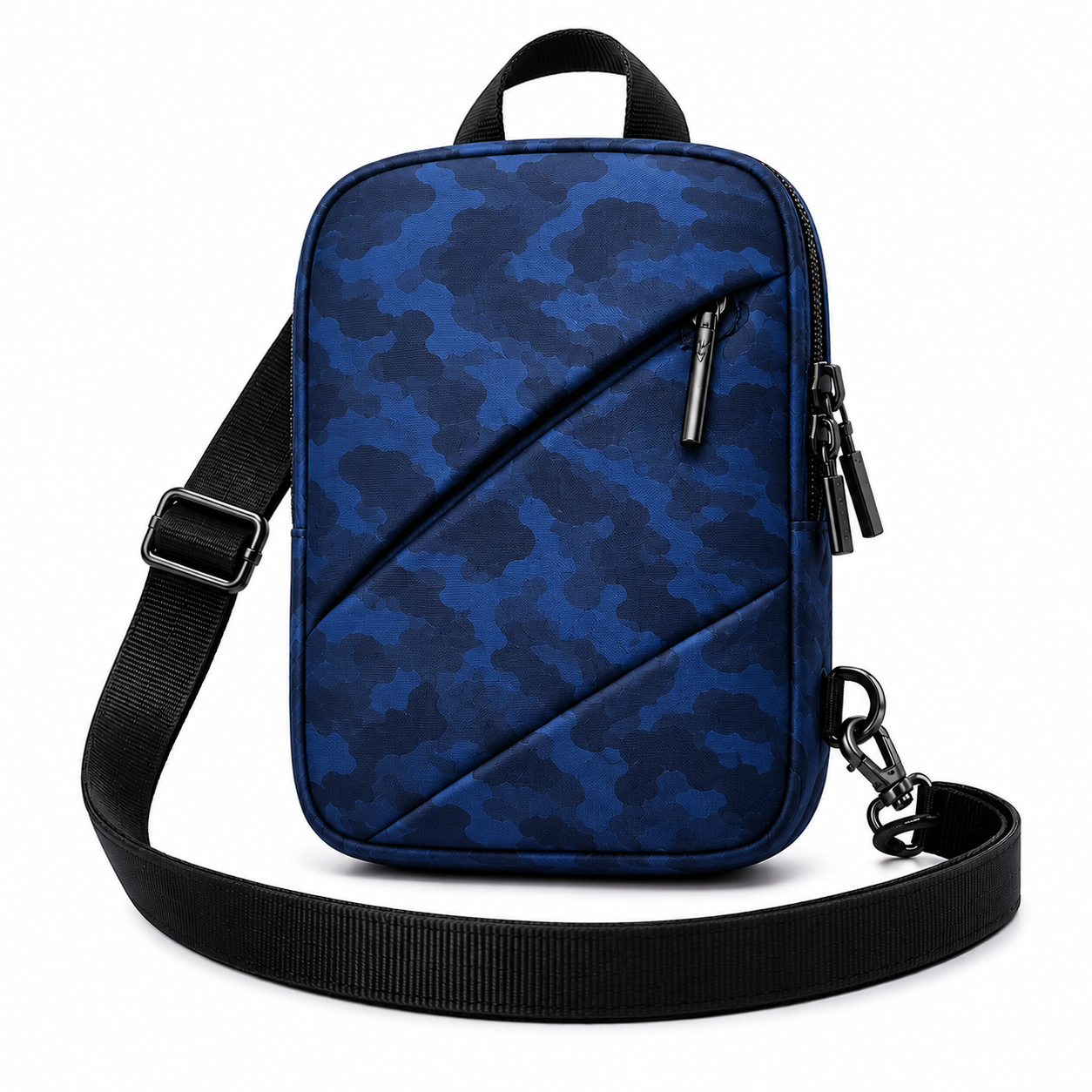 Men Shoulder Bag Small Square Nylon Camouflage Crossbody Bag - Blue