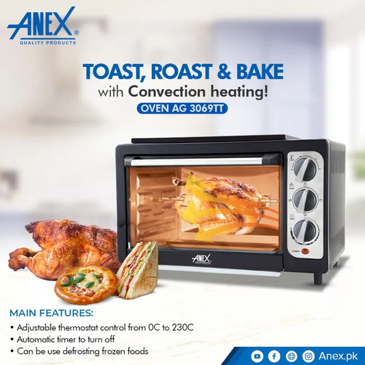 Anex Electric Oven Toaster with Grill - Black (AG-3069TT) - Win Bachat
