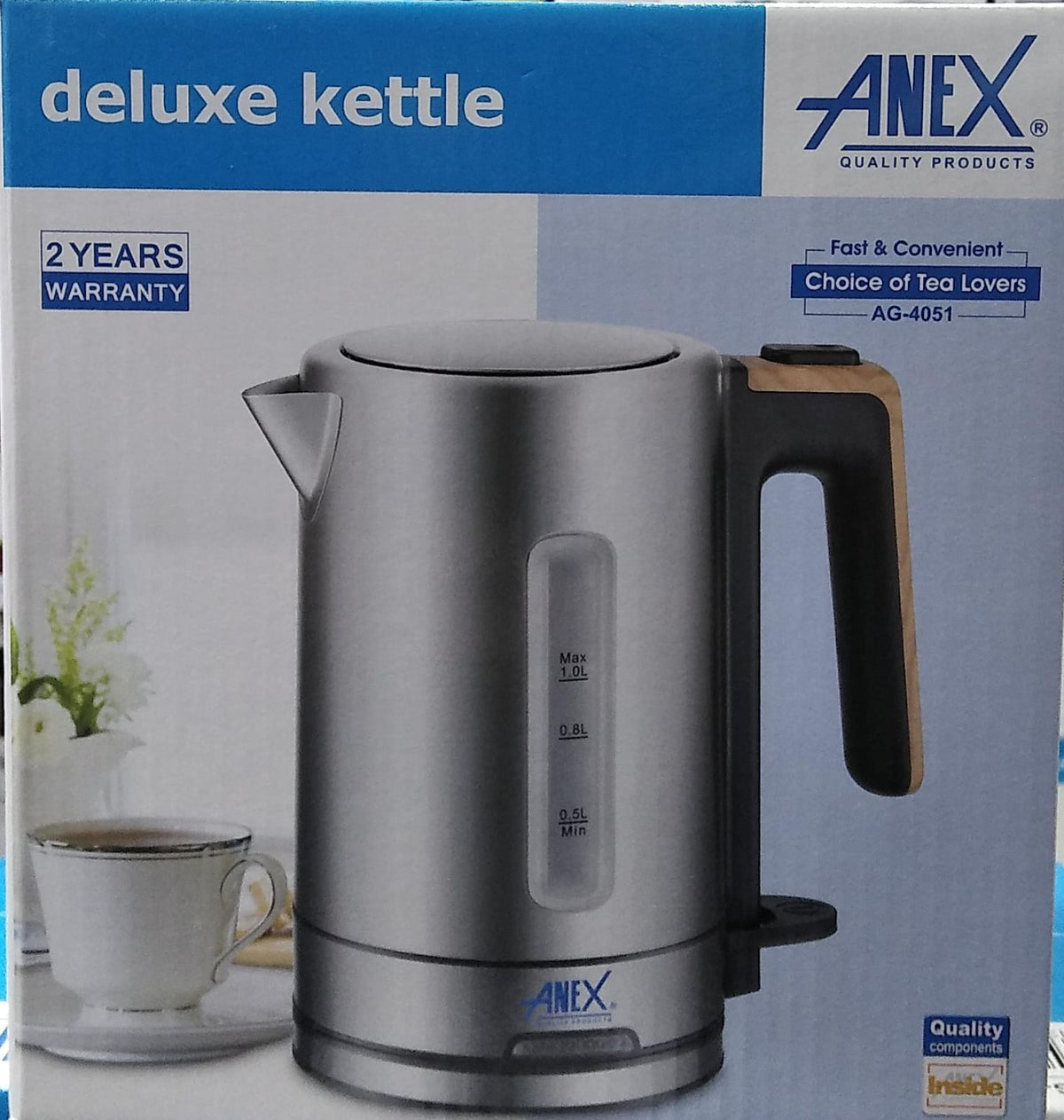 Anex Stainless Steel Electric Kettle with Water Window - Silver (AG-4051) - Win Bachat