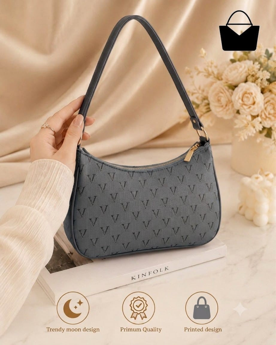 Women's Trendy Moon Design Shoulder Handbag - Grey