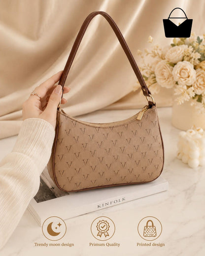 Women's Trendy Moon Design Shoulder Handbag - Gold