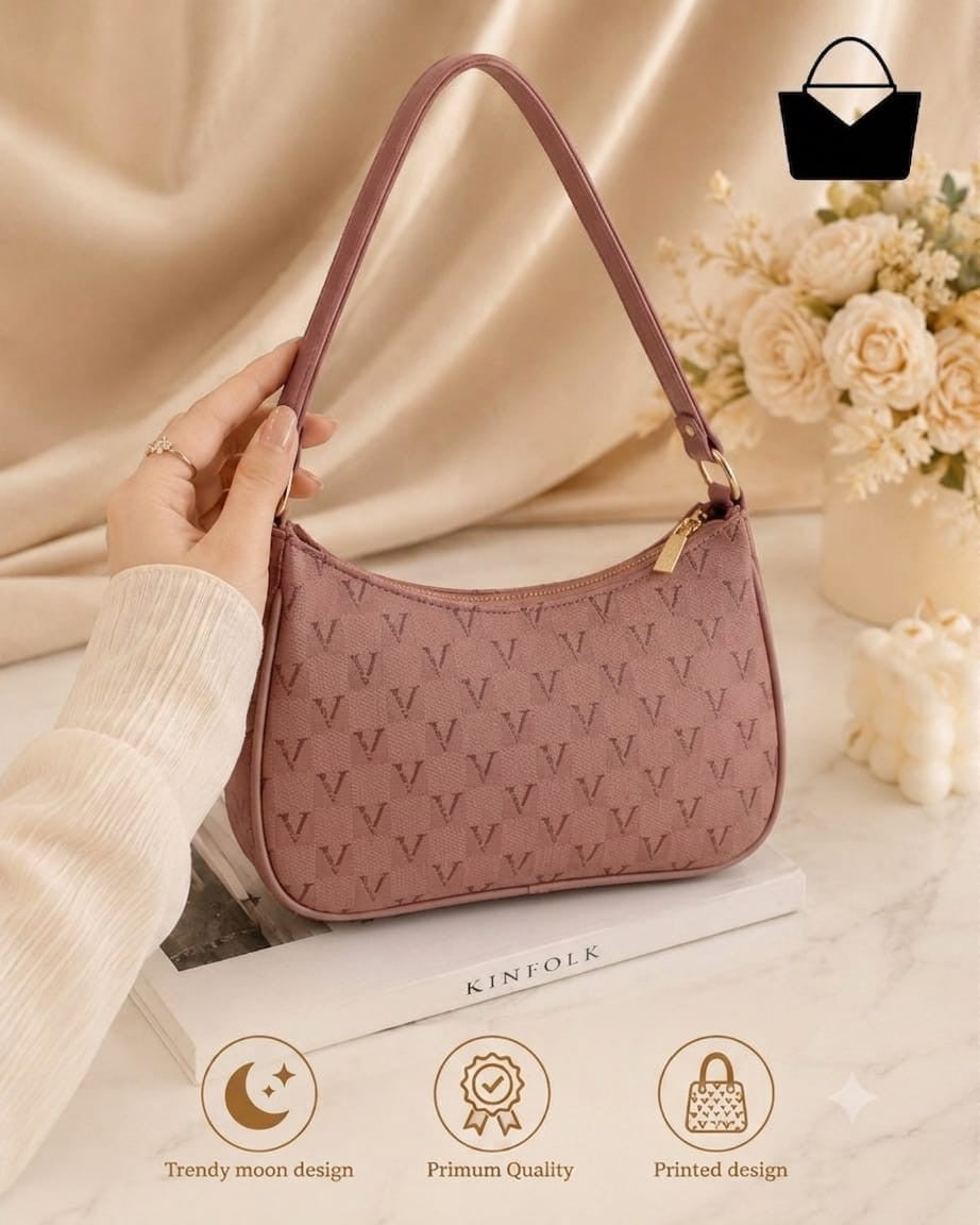 Women's Trendy Moon Design Shoulder Handbag - Light Pink