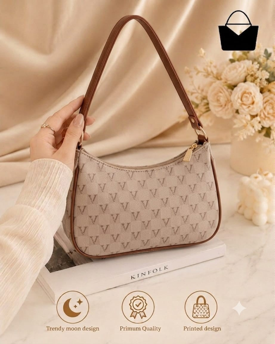 Women's Trendy Moon Design Shoulder Handbag - Skin