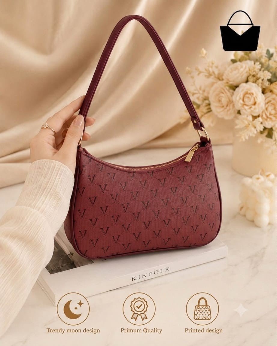 Women's Trendy Moon Design Shoulder Handbag - Red