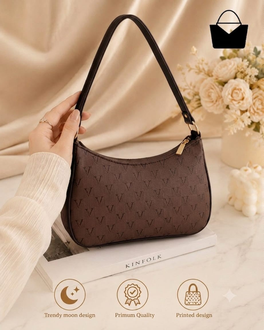 Women's Trendy Moon Design Shoulder Handbag - Brown