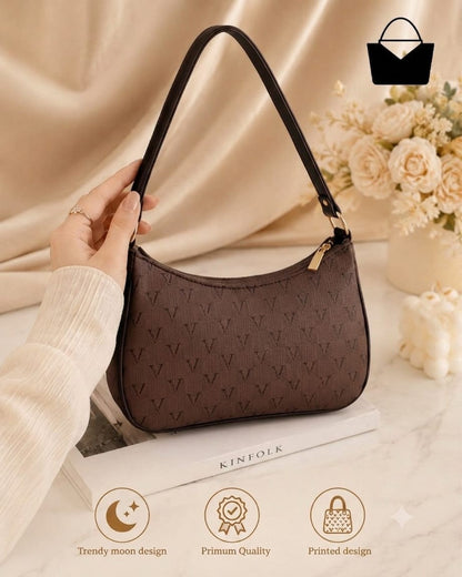 Women's Trendy Moon Design Shoulder Handbag - Brown