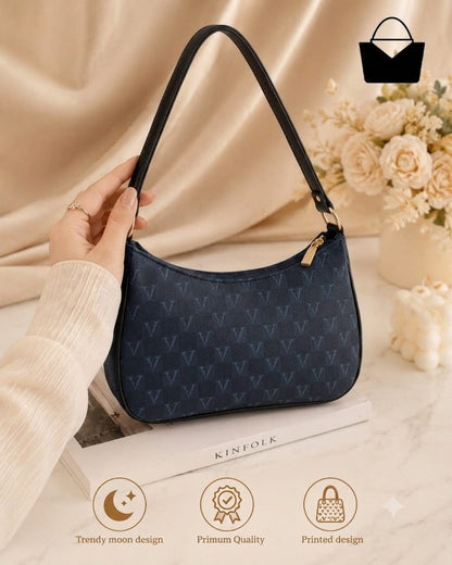 Women's Trendy Moon Design Shoulder Handbag - Navy Blue